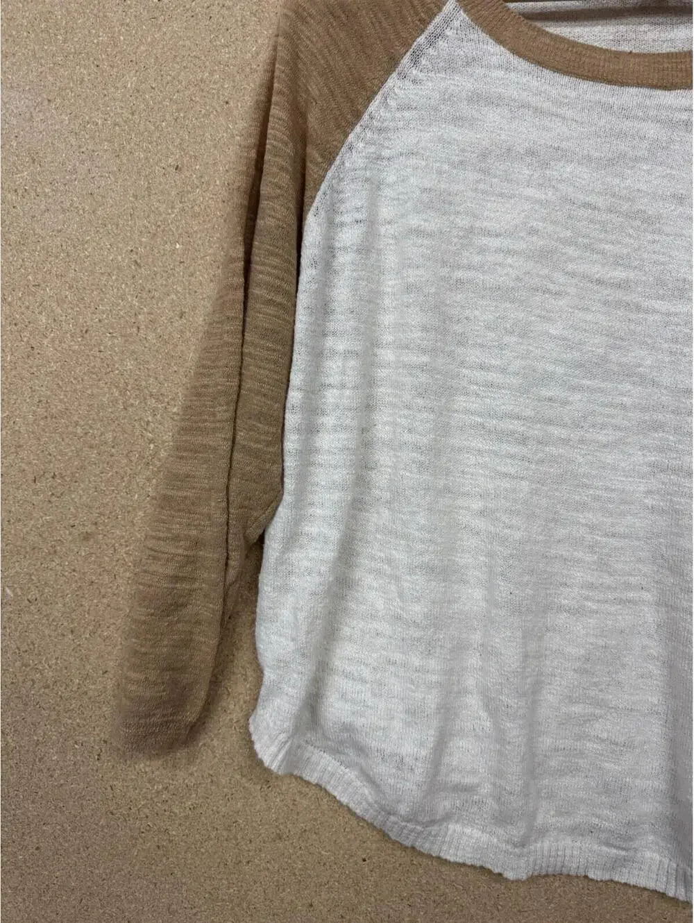 (RFB3) J Crew Womens XXL Sweater Cream Tan Colorblock Raglan Lightweight Knit
